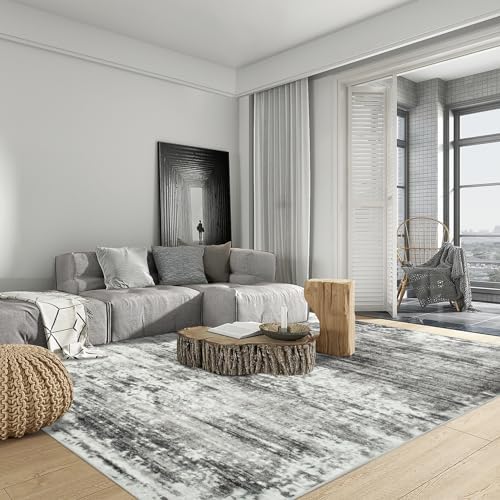 8x10 Area Rugs for Living Room: Washable Abstract Black Grey Bedroom Carpet - Image 3