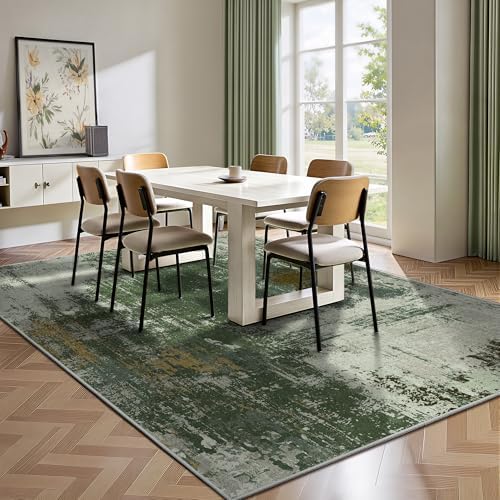 6x9 Area Rugs - Modern Abstract Washable Rug, Ultra Soft Non Slip Low Pile Large Rugs for Living Room, Floor Carpet for Bedroom Dining Room Office Laundry Nursery Home(Green) - Image 4