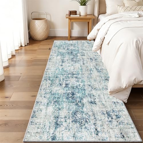 Machine Washable Runner Rugs 2x8 Modern Abstract Rug Ocean Mist by WIEVEDENS