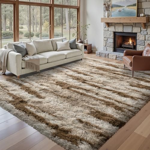 8x10 Ft Fuzzy Rugs for Living Room,Khaki Neutral Bedroom Area Rug Non-Slip,Carpet for Nursery Kids PlayRoom Indoor Modern Plush Carpets - Image 2
