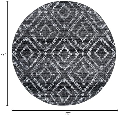 SAFAVIEH Adirondack Collection Area Rug - 6' Round, Black & Ivory, Modern Diamond Distressed Design, Non-Shedding & Easy Care, Ideal for High Traffic Areas in Living Room, Bedroom (ADR131A) - Image 2