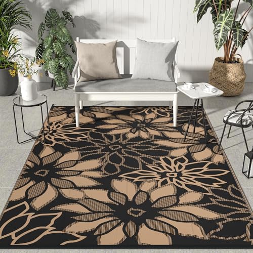 GENIMO Outdoor Rug, Waterproof Plastic Rugs for Patio, 6'x9' Walnut Black by GENIMO