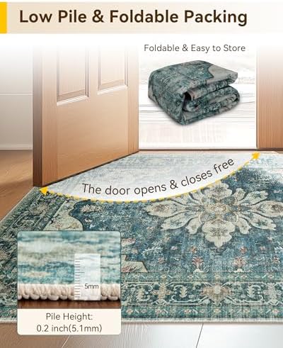 RELEANY Washable Area Rug, Runner 3'x6', Blue/Vintage Dark Blue - Image 6