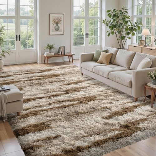 6x9 Ft Fuzzy Rugs for Living Room,Khaki Neutral Bedroom Area Rug Non-Slip,Carpet for Nursery Kids PlayRoom Indoor Modern Plush Carpets - Image 2