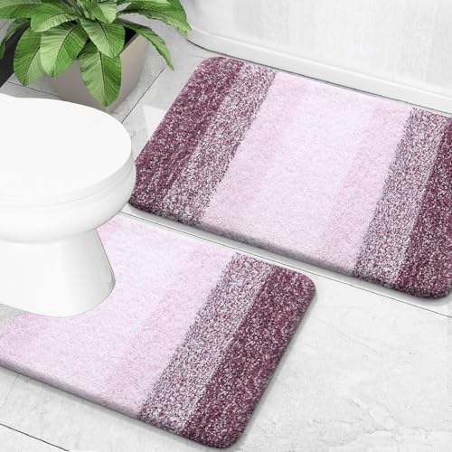OLANLY Micorfiber Bathroom Rug Set 2 Piece, Soft Absorbent Bath Mats, Mauve by OLANLY