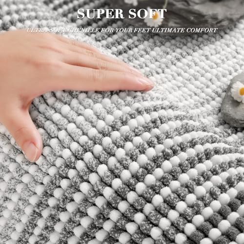 BSICPRO Bathroom Rugs Sets 2 Piece, Non Slip Striped Bath Mats, Gray - Image 2