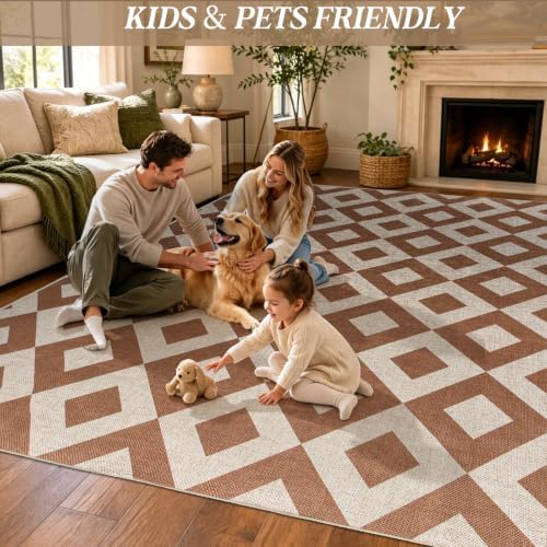 8×10 Easy Jute Rug Washable Rugs Low Pile Indoor Farmhouse Neutral Non Slip Rug Modern Carpet Door Mat for Backyard Bedroom Kitchen Porch Patio Brown - Image 4