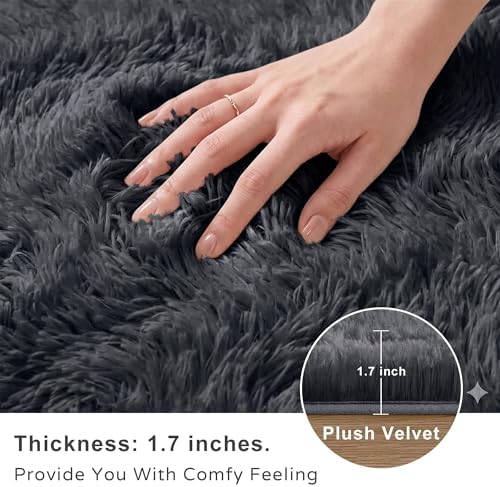 8x10 Ft Dark Grey Fluffy Area Rug for Living Room, Washable - Image 5