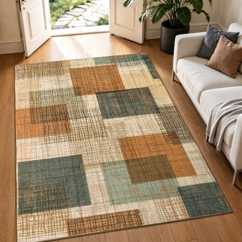 Washable 4x6 Entryway Rug, Area Rugs for Bedroom Kitchen Orange/Blue - Image 4