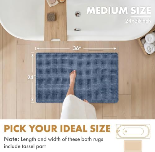 MIULEE Set of 2 Waffle Bathroom Rugs Boho Bath Mat Blue 24x36 Inch - Image 2