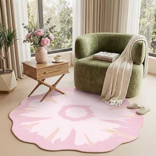 4ft Pink Round Area Rug for Girl Bedroom Washable Cute Circle Rug - Image 3