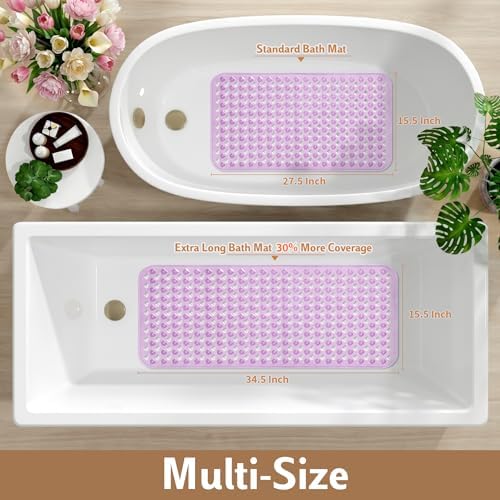Yimobra Bathtub Mat Non Slip, Shower Mat with Strong Suction Cups & Drain Holes, 28"X16", Anti Slip Bath Tub Mat for Inside Shower, Machine Washable Fast Drying, Bathroom Essentials, Clear Purple - Image 6