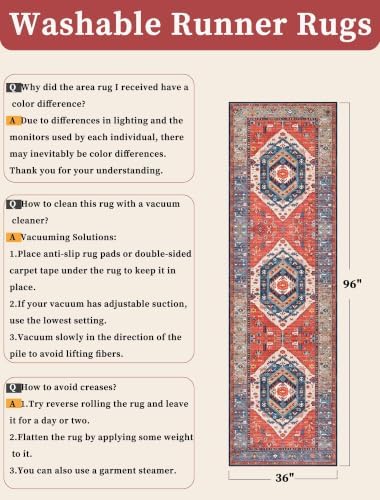 SERISSA 3x8 Washable Non Slip Boho Runner Rug for Hallway，Rust - Image 2