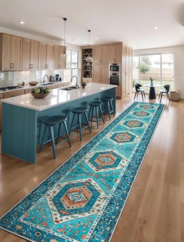 SERISSA 2'6"x16' Washable Non Slip Boho Runner Rug for Hallway，Blue - Image 2