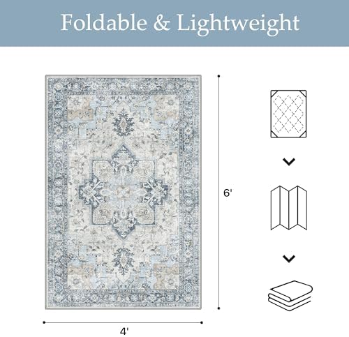 GENIMO Indoor Outdoor Rug, Washable for Patio and Deck, Light Blue, 4x6 - Image 2