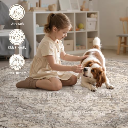 EIEIHOUSE Washable 8ft Round Area Rugs for Living Room Brown/Multi - Image 6