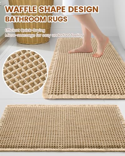 Smiry Waffle Bath Mat 30X20, Extra Soft Absorbent Bathroom Rugs, Brown - Image 2