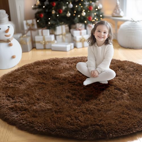 Amdrebio Chocolate Brown Round Circle Area Rug 4Ft for Bedroom Living Room - Image 5