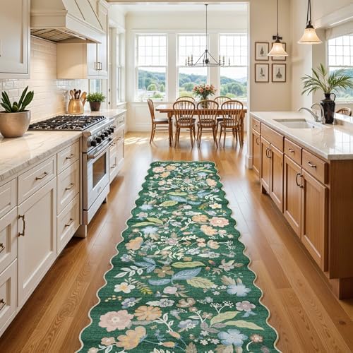 3x15 Hallway Runner Rug Washable: Non Slip Carpet Runner for Kitchen Green - Image 3