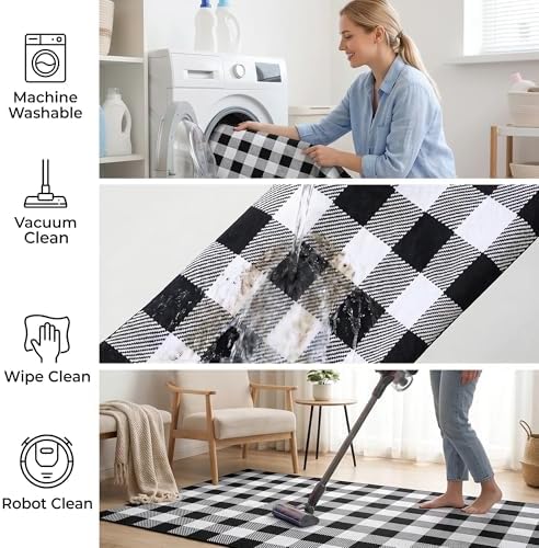 Black and White Buffalo Plaid Rug 28"x43", Halloween Door Mat, Washable Layering Rug for Front Door Entryway Porch Indoor Outdoor - Image 6