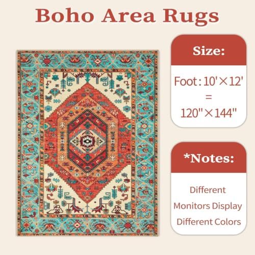 SERISSA 10x12 Washable Non Slip Boho Area Rug for Living Room，Orange - Image 6