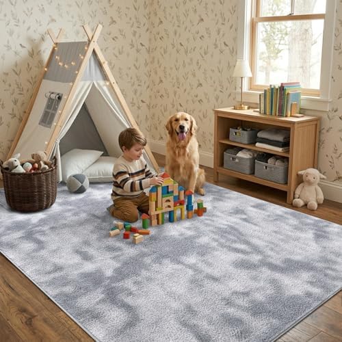 5x7 Tie-dye Light Grey Area Rug Washable Non-Slip for Living Room Bedroom - Image 3