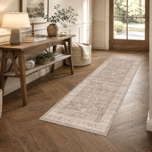 Washable 2x6 Kitchen Soft Runner Rug Vintage Light Taupe Throw Carpet by HOME
