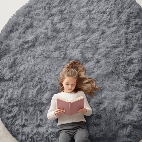 OLANLY Grey Round Rugs for Bedroom - Machine Washable, 8 ft Circle Area Rugs for Living Room, Soft and Fluffy Shaggy Carpet for Teen Girls and Boys, Nursery Rooms, Dorms, Home Decor Aesthetic by OLANLY