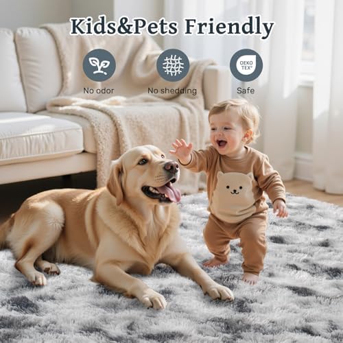 8x10 ft Fuzzy Rugs for Living Room,Black and White Bedroom Area Rug Non-Slip,Carpet for Nursery Kids PlayRoom Indoor Modern Plush Carpets - Image 6