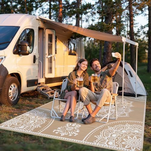 Pauwer Waterproof Outdoor Rug 8x10, Plastic Straw Patio Mat, Floral Brown - Image 7