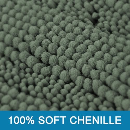 H.VERSAILTEX Bath Rugs for Bathroom Non Slip Bath Mats Extra Thick Chenille Striped Rug 20" x 32" Absorbent Non Skid Fluffy Soft Shaggy Washable Dry Fast Plush Mat for Indoor, Bath Room - Green Bay - Image 3