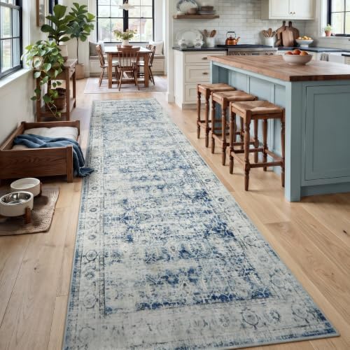Morebes Extra Long Hallway Runner Rug 12ft, Gray Washable Kitchen Rugs Runner Non-Slip, Vintage Carpet Runner for Hall Entryway Corridor Laundry Room, Soft Low Pile Indoor Rug(2.5x12, Blue-Gray) - Image 3