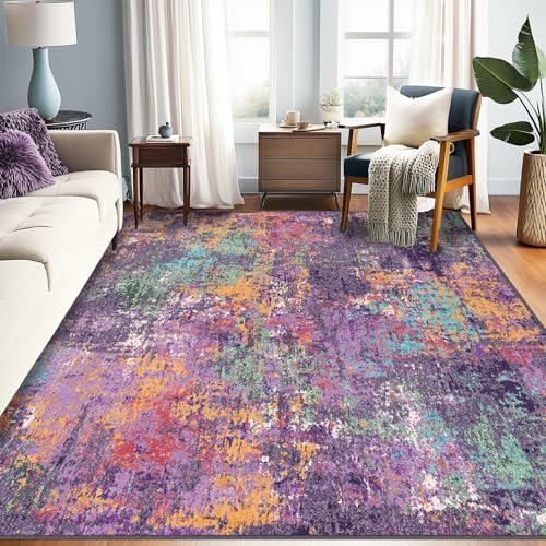 RELEANY Washable 10'x14' Abstract Area Rug for Living Room Purple Multi by RELEANY