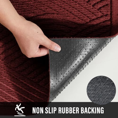 HIYARD Sturdy Front Door Mat, Absorbent Muddy Dirt Resist Welcome Door Mats Outdoor Indoor, Stain and Fade Resistant, Non-Slip Backing Entry Mat Low Profile Doormat for Entryway, 47×32, Red - Image 3