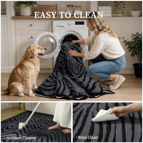 YIHOUSE Zebra Hallway Runner Rugs 2x8: Grey Washable Bathroom Rug - Image 6