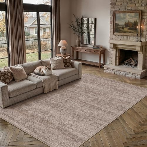 HUGEAR Brown Area Rug 9x12 Washable Neutral Rug for Living Room by HUGEAR