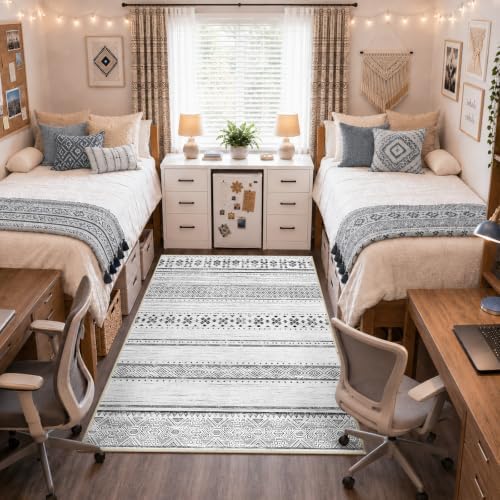 5x7 Washable Area Rugs for Living Room Boho Bedroom Rug Grey/Black/Navy - Image 2