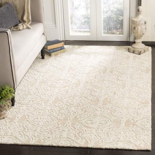 SAFAVIEH Blossom Collection Area Rug - 8' Square, Beige & Ivory, Handmade Wool, Ideal for High Traffic Areas in Living Room, Bedroom (BLM112B) by Unknown