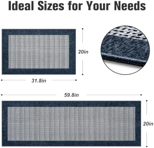 StepRite Kitchen Rugs 2 PCS, Kitchen Mats for Floor, 20"x32"+20"x60", Navy - Image 2