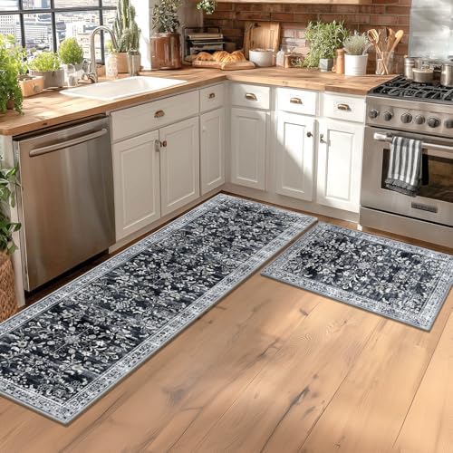 Yamaziot 2x8 Washable Hallway Runner Rug Non Slip Floral Carpet, Black - Image 3