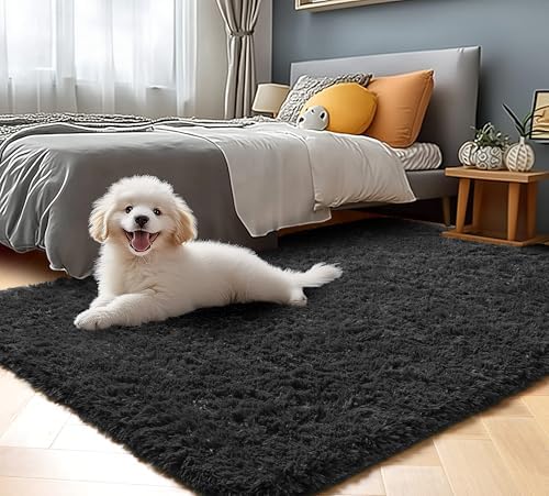 Black Rugs for Kids Bedroom Dorm, 3x5 Fluffy Bedside Small Soft Area Rug - Image 5