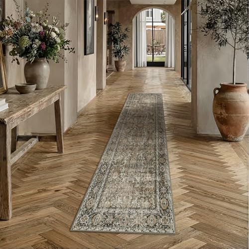 PureCozy Brown Runner Rug 2.6x8 Vintage Traditional Distressed by PureCozy
