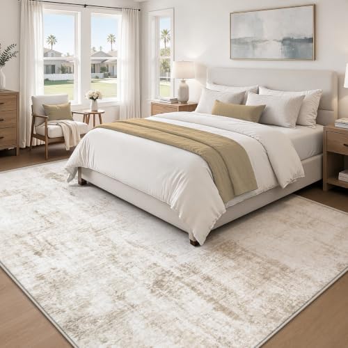 MXSANYOO 6x9 Area Rugs Washable Rug: Abstract Neutral Rugs Modern Non Slip Area Rug Stain Resistant Low Pile Indoor Carpet for Dining Room Bedroom Nursery Office (Beige, 6'x9') - Image 5