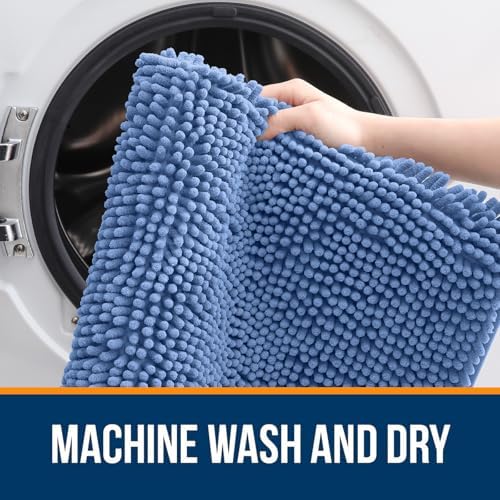 OLANLY Bathroom Runner Rugs 44x24, Soft Absorbent Chenille Bath Rugs, Rubber Backing Quick Dry, Machine Washable Long Bath Mats for Bathroom, Tub and Shower, Home Decor Accessories, Cornflower Blue - Image 5