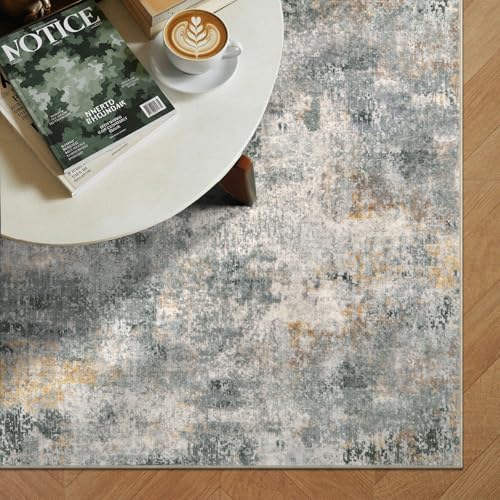 Lahome Modern Abstract Area Rug - 4x6 Grey Rugs for Bedroom Washable Dining Room Rug Living Room Mat, Non Slip Contemporary Indoor Floor Nursery Carpet for Kitchen Laundry Room Entryway - Image 4