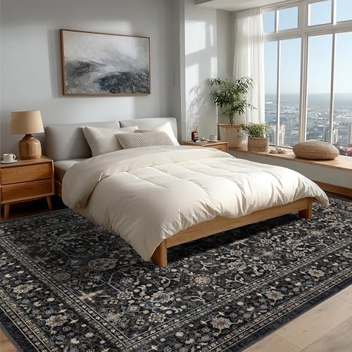 Ruaruarug Washable Area Rug 9×12 for Living Room, Ultra Soft, Black Grey - Image 3
