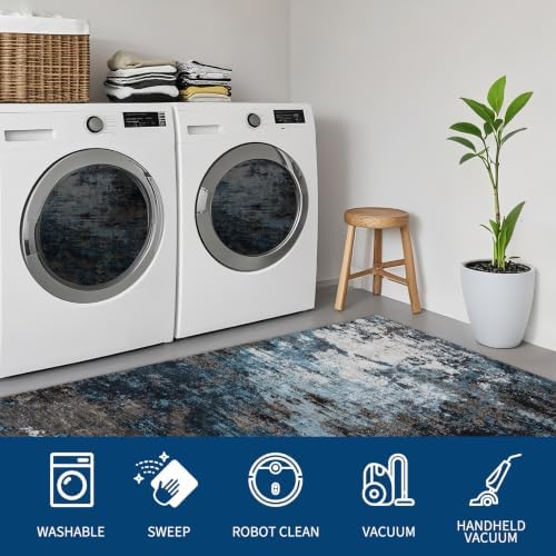 GarveeHome 4x6 Washable Area Rug Modern Abstract Blue Green - Image 4