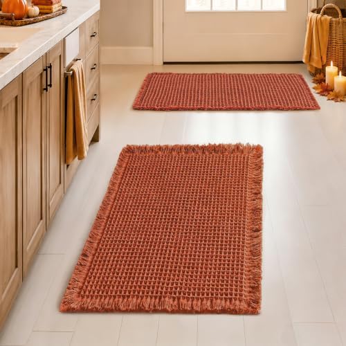 MIULEE Fall Orange Set of 2 Waffle Bathroom Rugs Boho Bath Mat 17x24 Inch by MIULEE