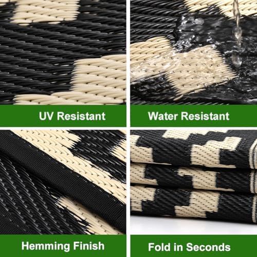 RURALITY Outdoor Rugs 5x8 Feet for Patios Clearance,Plastic Straw Waterproof Mats for Backyard,Porch,Deck,Balcony,Black&Beige - Image 4