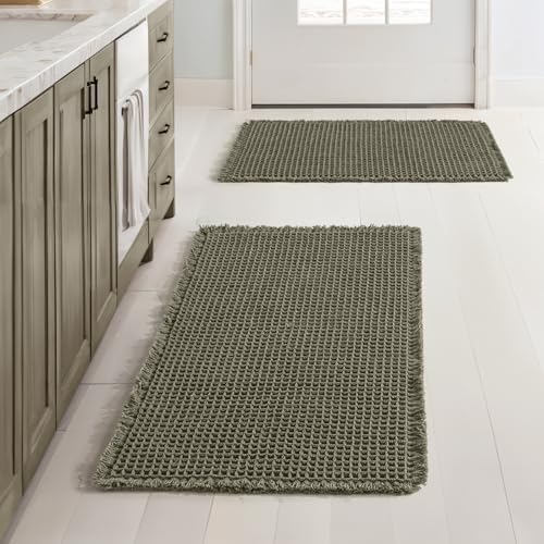 MIULEE Set of 2 Waffle Bathroom Rugs Boho Bath Mat Green 17x24 Inch by MIULEE
